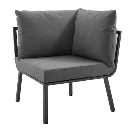 MODWAY FURNITURE Riverside Outdoor Patio Aluminum Corner Chair - Gray & Charcoal EEI-3569-SLA-CHA